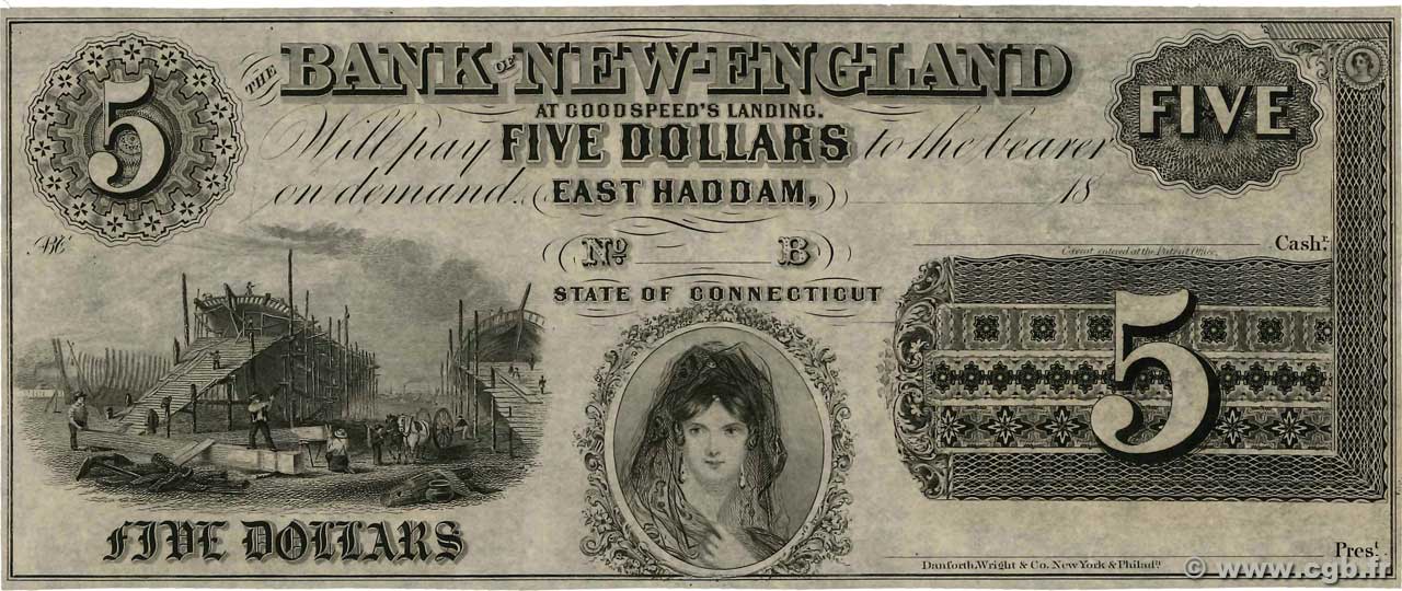 5 Dollars Non émis STATI UNITI D AMERICA East Haddam 1865  AU