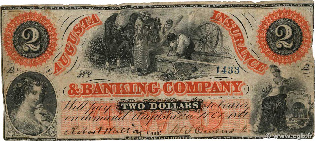 2 Dollars UNITED STATES OF AMERICA Augusta 1861  F-