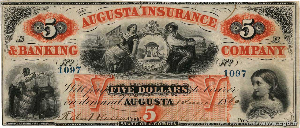 5 Dollars UNITED STATES OF AMERICA Augusta 1860  VF+