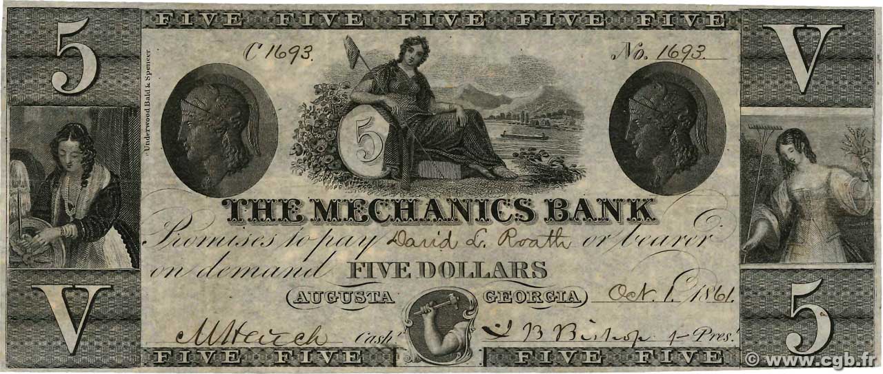 5 Dollars ESTADOS UNIDOS DE AMÉRICA Augusta 1861  MBC+