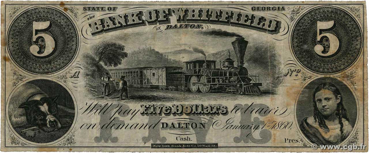 5 Dollars UNITED STATES OF AMERICA Dalton 1860  VF