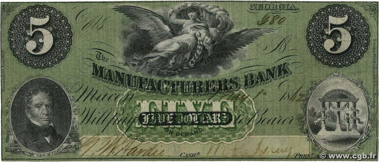 5 Dollars ÉTATS-UNIS D AMÉRIQUE Macon 1862  TB+
