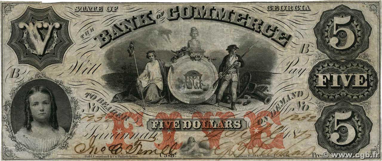 5 Dollars STATI UNITI D AMERICA Savannah 1857  q.BB