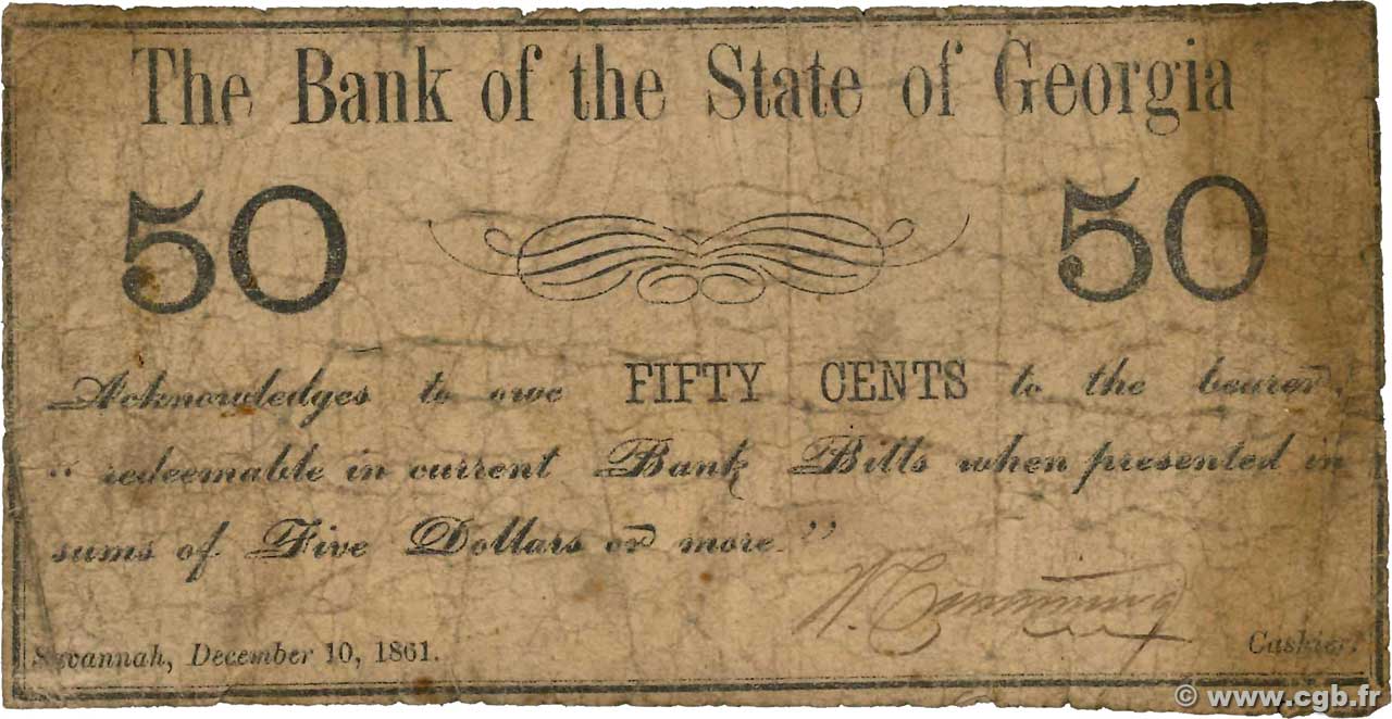 50 Cents UNITED STATES OF AMERICA Savannah 1861  G