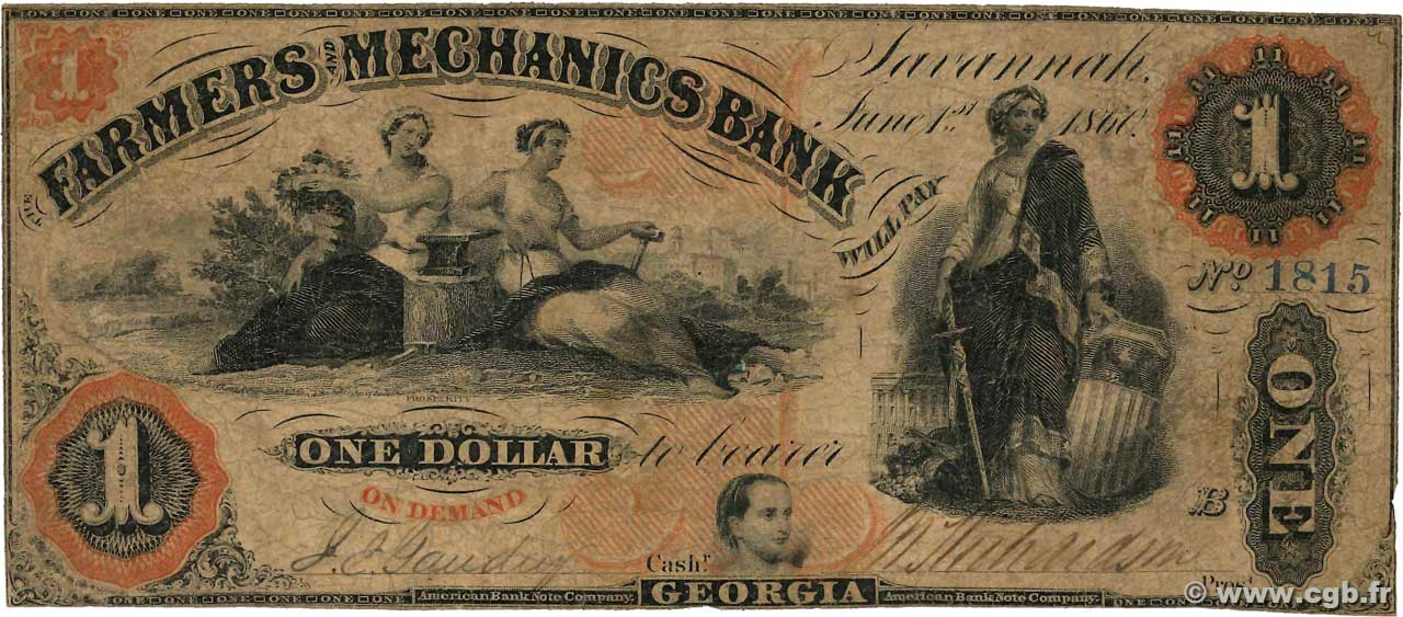 1 Dollar UNITED STATES OF AMERICA Savannah 1860  VG