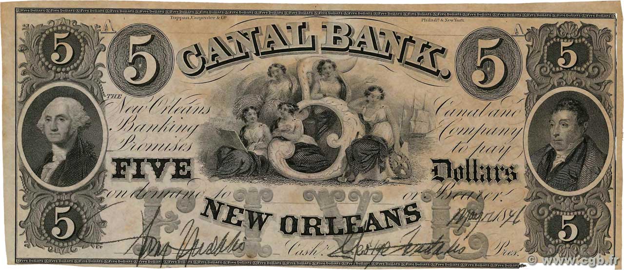 5 Dollars Non émis STATI UNITI D AMERICA New Orleans 1846  AU