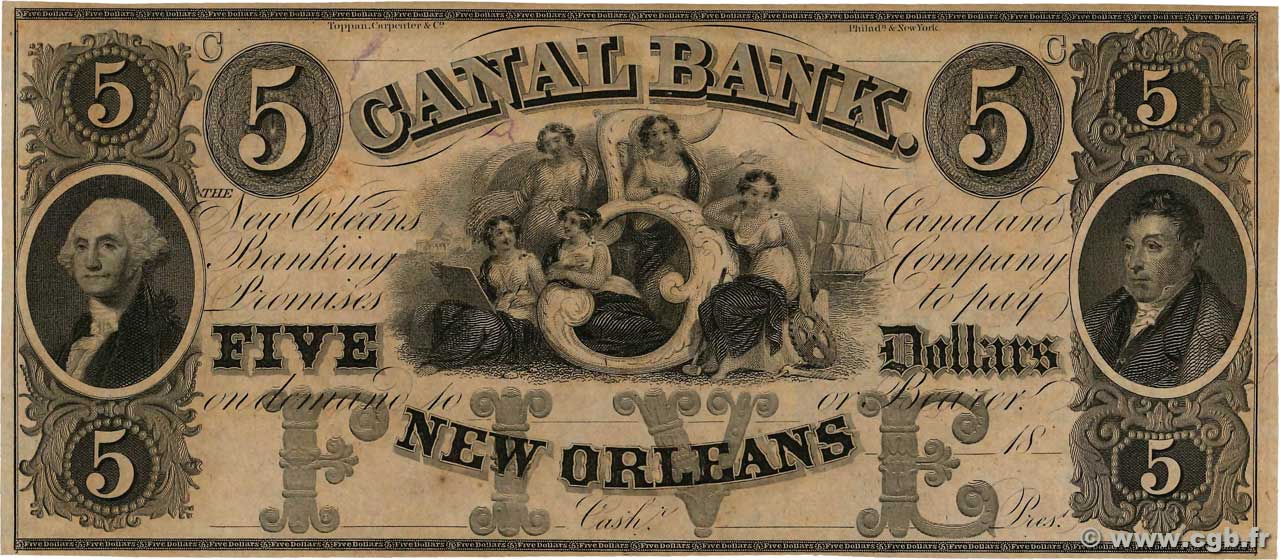 5 Dollars Non émis STATI UNITI D AMERICA New Orleans 1850  AU