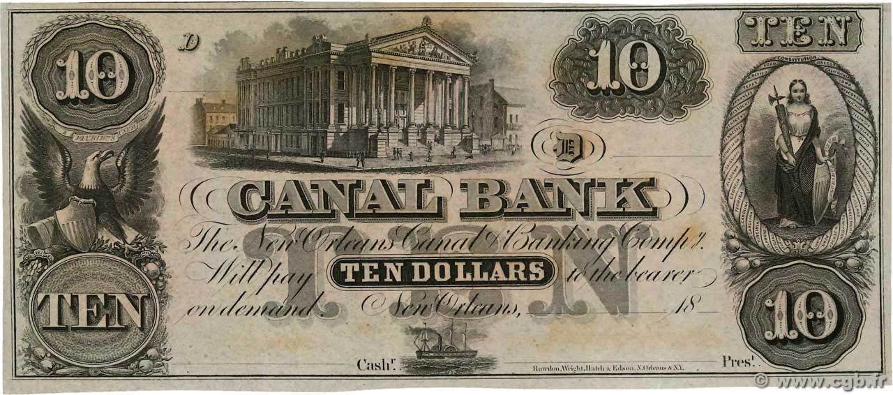 10 Dollars Non émis UNITED STATES OF AMERICA New Orleans 1850  UNC
