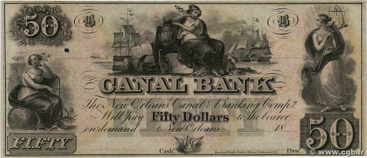 50 Dollars Non émis ÉTATS-UNIS D AMÉRIQUE New Orleans 1850  pr.NEUF