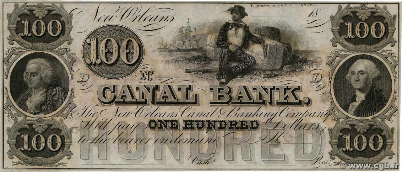 100 Dollars Non émis ÉTATS-UNIS D AMÉRIQUE New Orleans 1850  NEUF