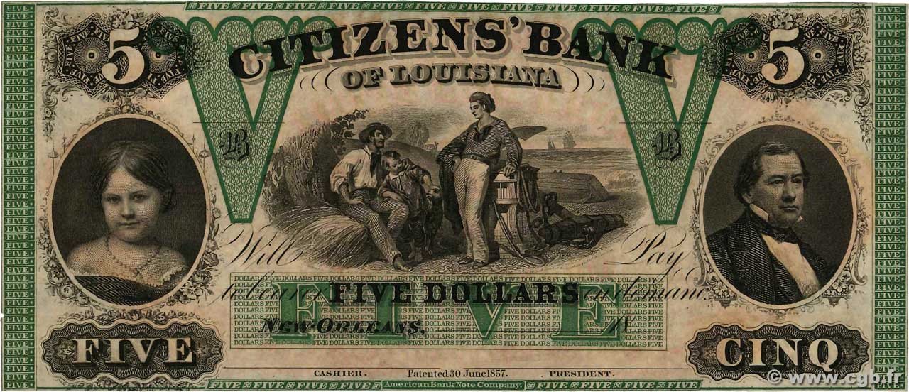 5 Dollars Non émis STATI UNITI D AMERICA New Orleans 1840  q.FDC