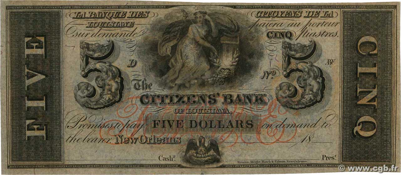 5 Dollars Non émis ÉTATS-UNIS D AMÉRIQUE New Orleans 1850  NEUF