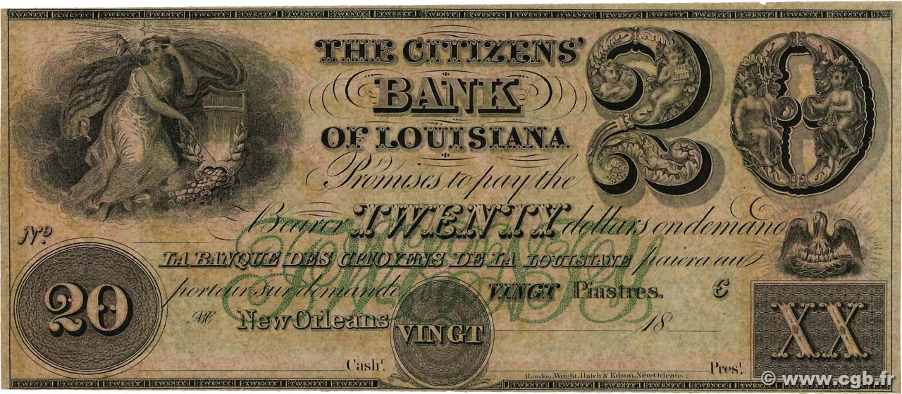 20 Dollars Non émis ÉTATS-UNIS D AMÉRIQUE New Orleans 1863  pr.NEUF