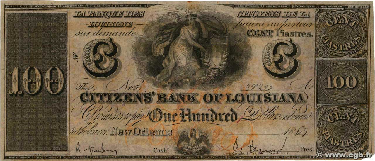 100 Dollars STATI UNITI D AMERICA New Orleans 1863  q.FDC