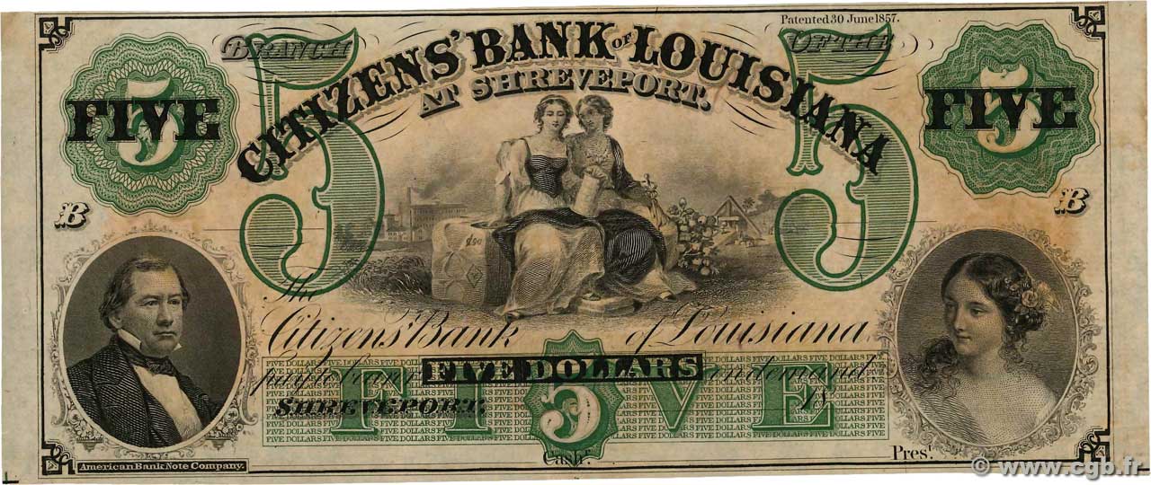 5 Dollars Non émis ÉTATS-UNIS D AMÉRIQUE Shreveport 1850  pr.NEUF