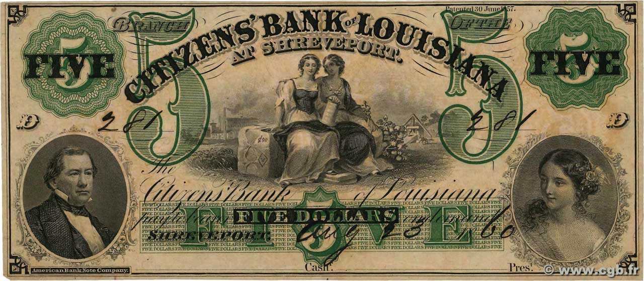 5 Dollars STATI UNITI D AMERICA Shreveport 1860  q.FDC