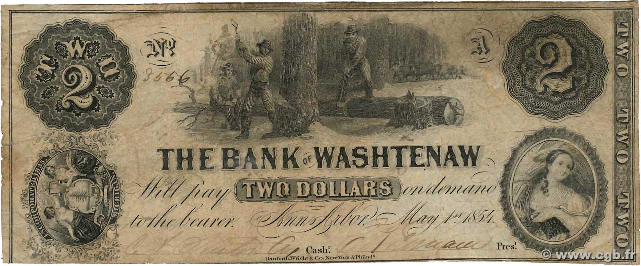2 Dollars ÉTATS-UNIS D AMÉRIQUE Ann-Arbor 1854  B+