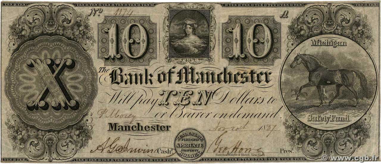 10 Dollars Annulé STATI UNITI D AMERICA Manchester 1837  q.BB