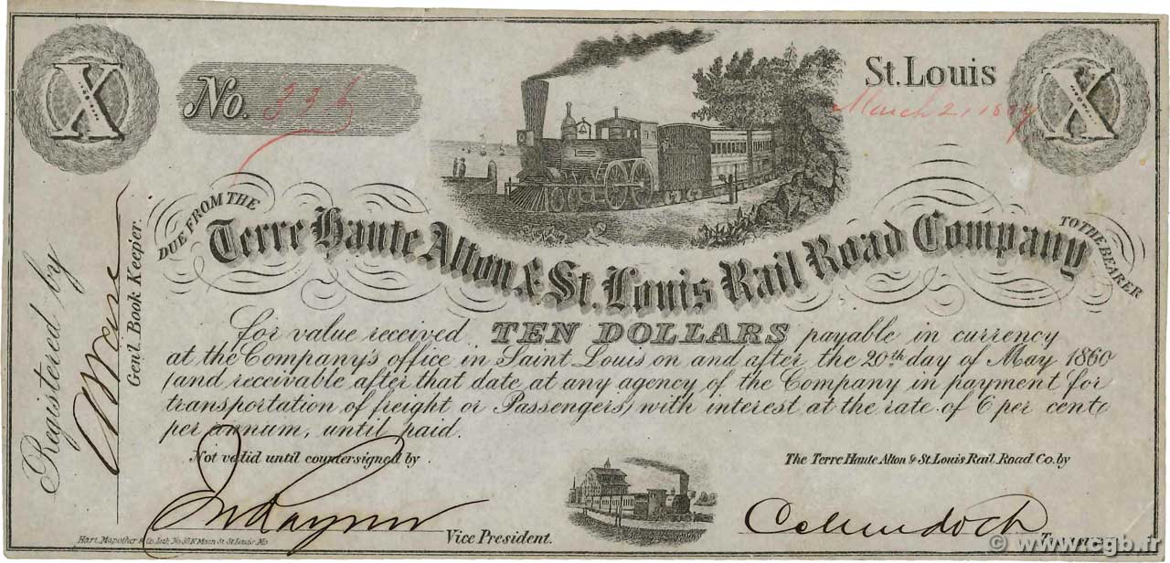 10 Dollars UNITED STATES OF AMERICA Alton 1859  VF+