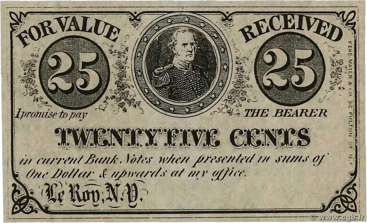 25 Cents VEREINIGTE STAATEN VON AMERIKA Le Roy 1860  ST