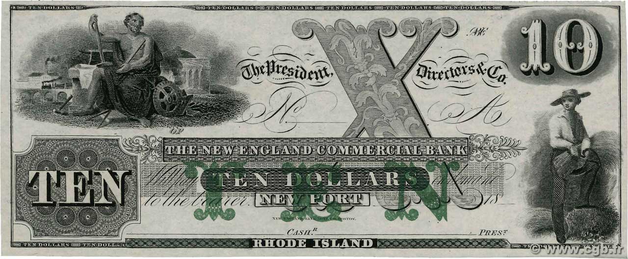 10 Dollars Non émis STATI UNITI D AMERICA Newport 1872  AU
