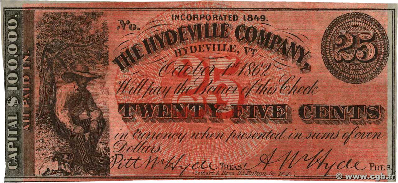 25 Cents STATI UNITI D AMERICA Hydeville 1862  AU