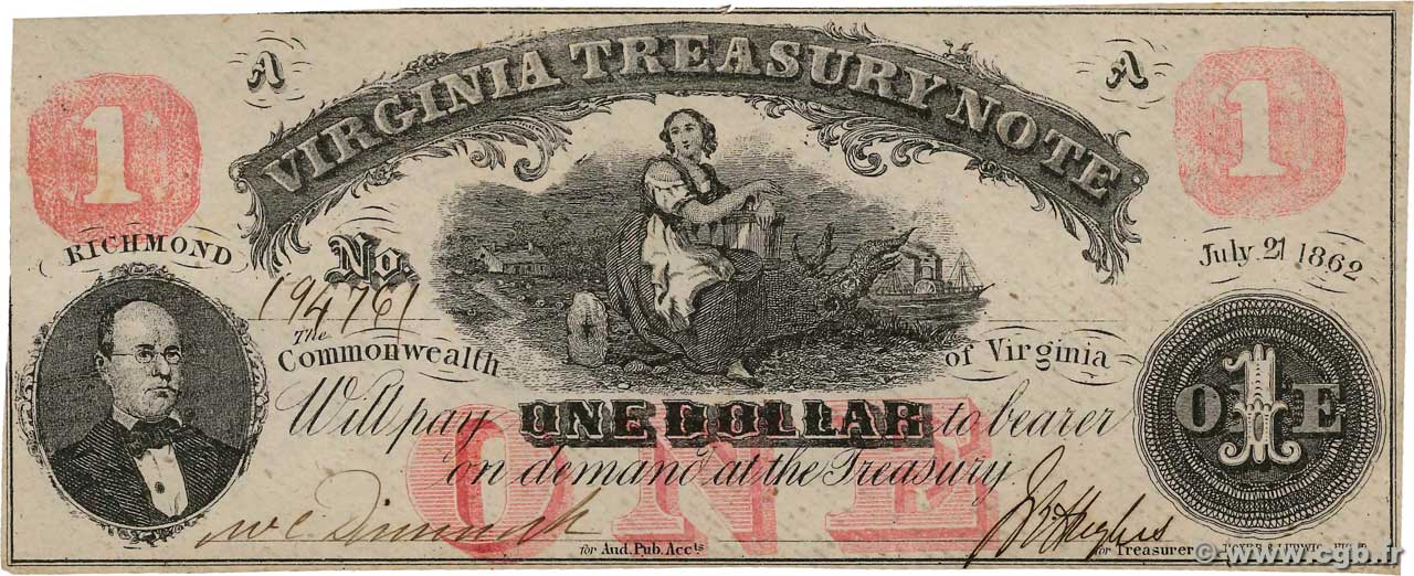 1 Dollar UNITED STATES OF AMERICA Richmond 1862  XF