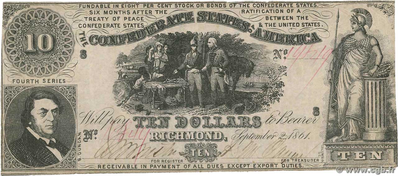 10 Dollars Гражданская война в США  1861 P.29a VF