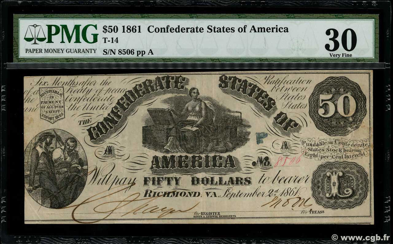 50 Dollars KONFÖDERIERTE STAATEN VON AMERIKA  1861 P.35 SS
