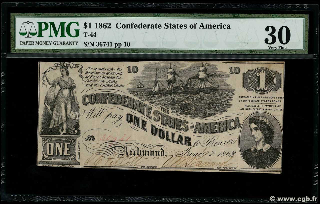 1 Dollar STATI CONFEDERATI D AMERICA  1862 P.39 BB