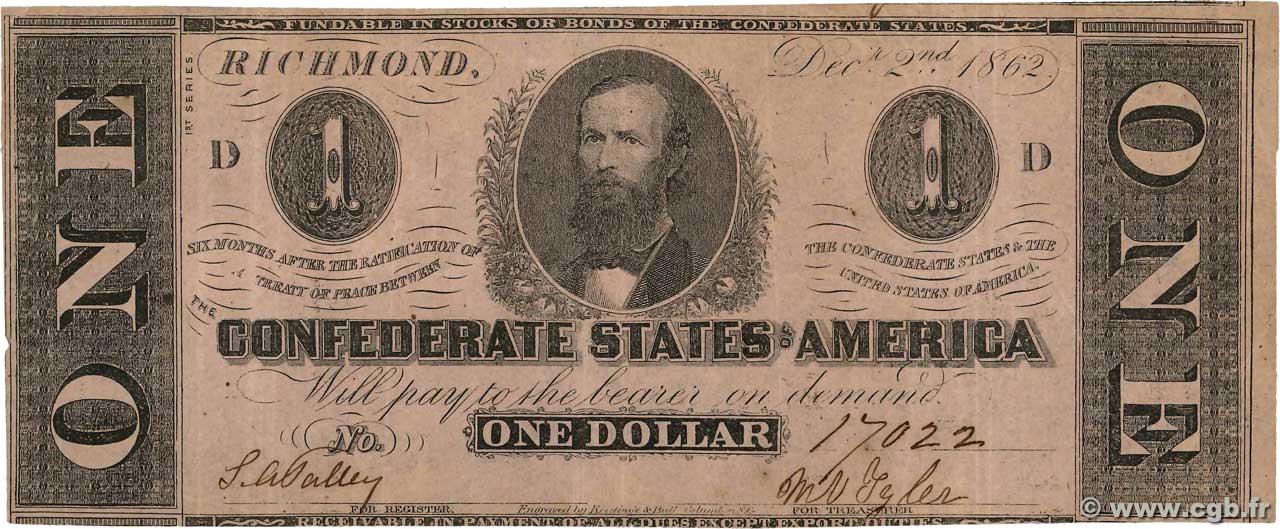 1 Dollar STATI CONFEDERATI D AMERICA  1862 P.49a q.SPL