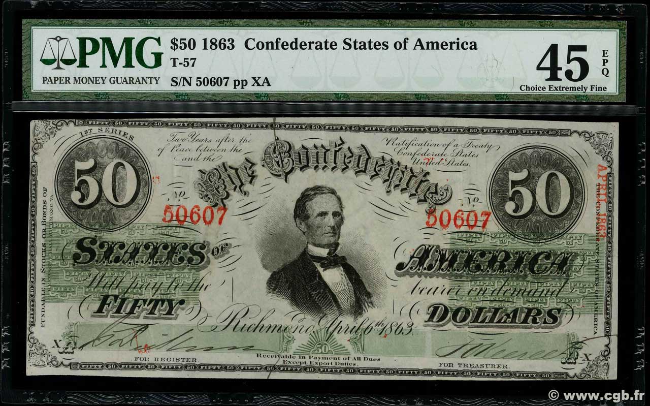 50 Dollars Гражданская война в США  1863 P.62a XF