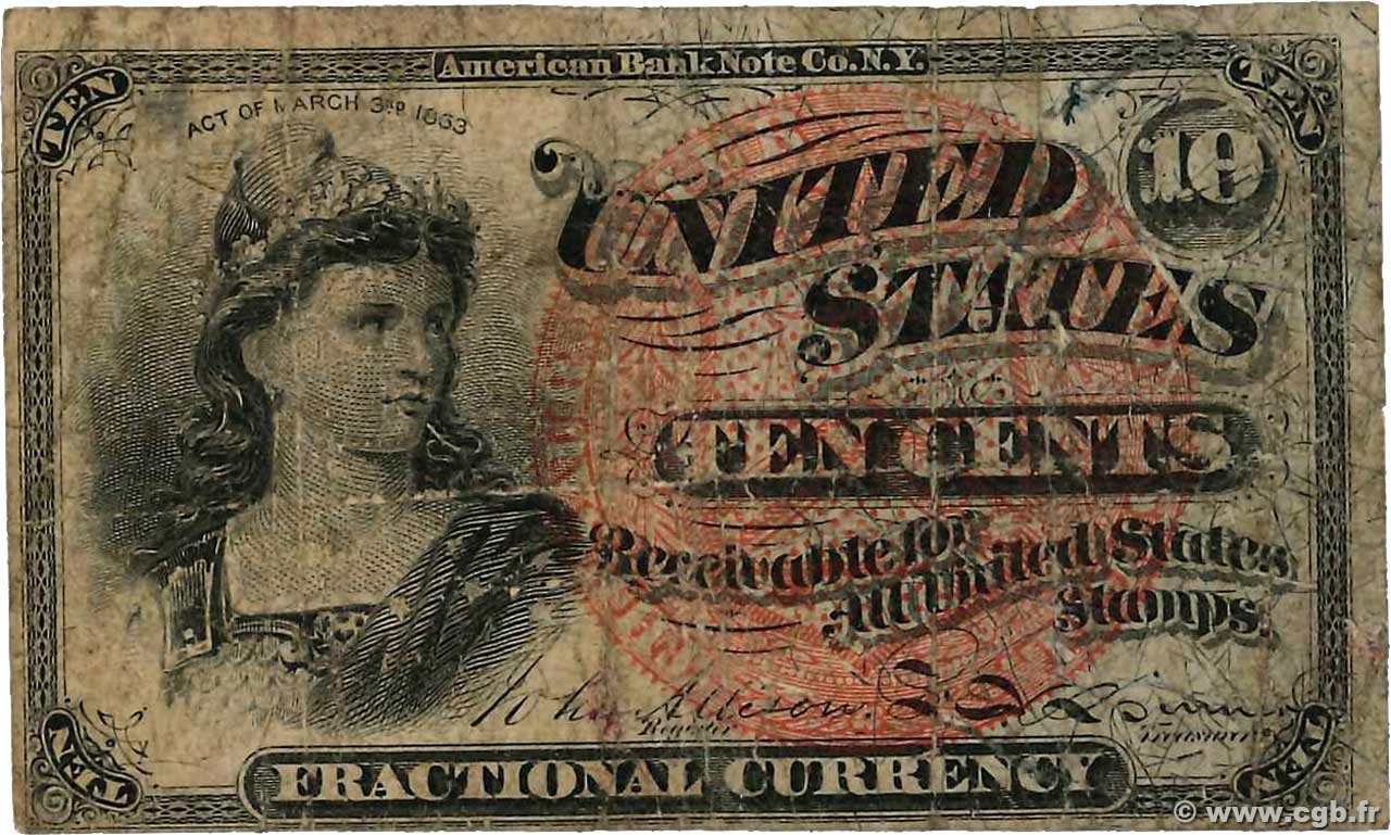 10 Cents UNITED STATES OF AMERICA  1863 P.115a G