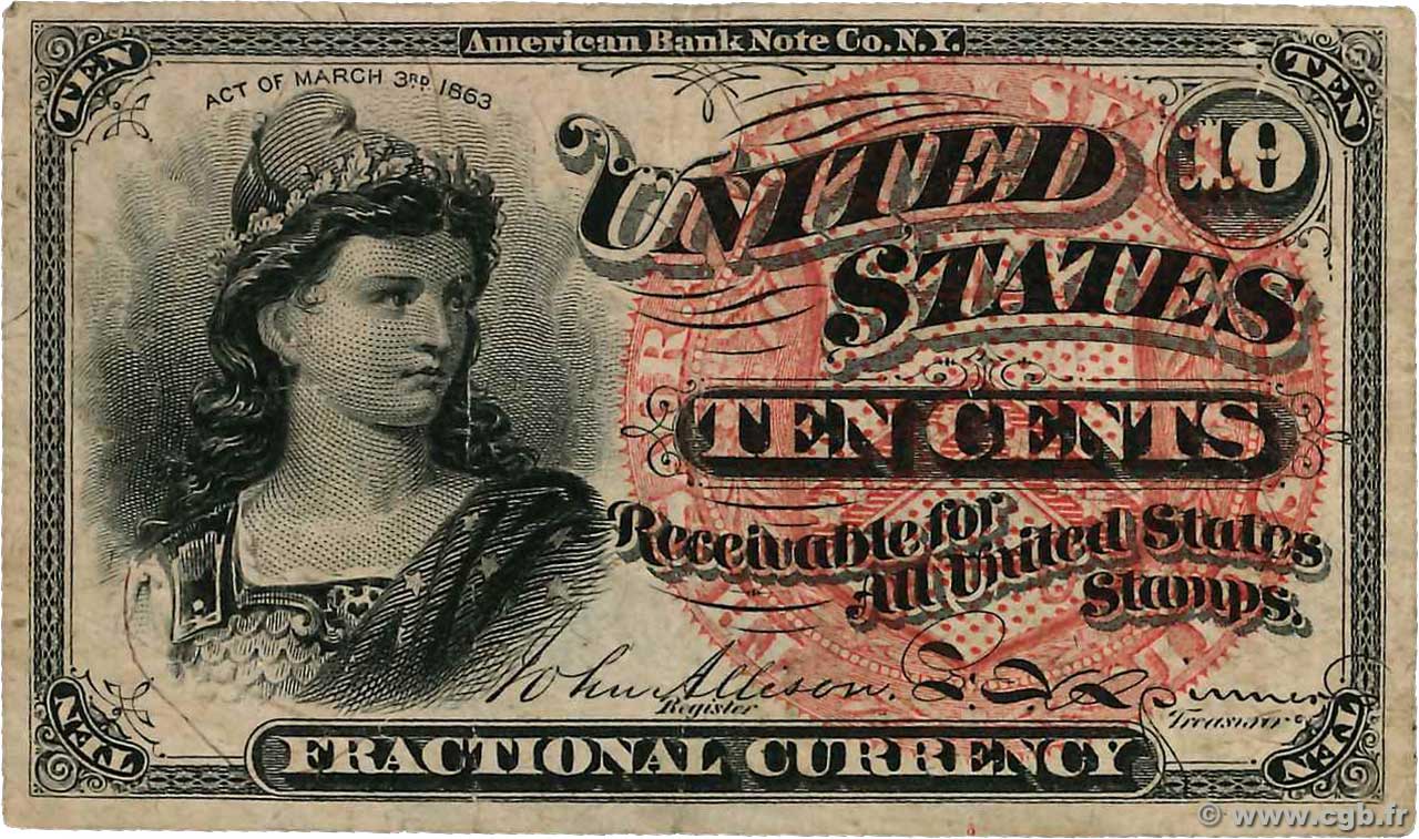 10 Cents STATI UNITI D AMERICA  1863 P.115a BB