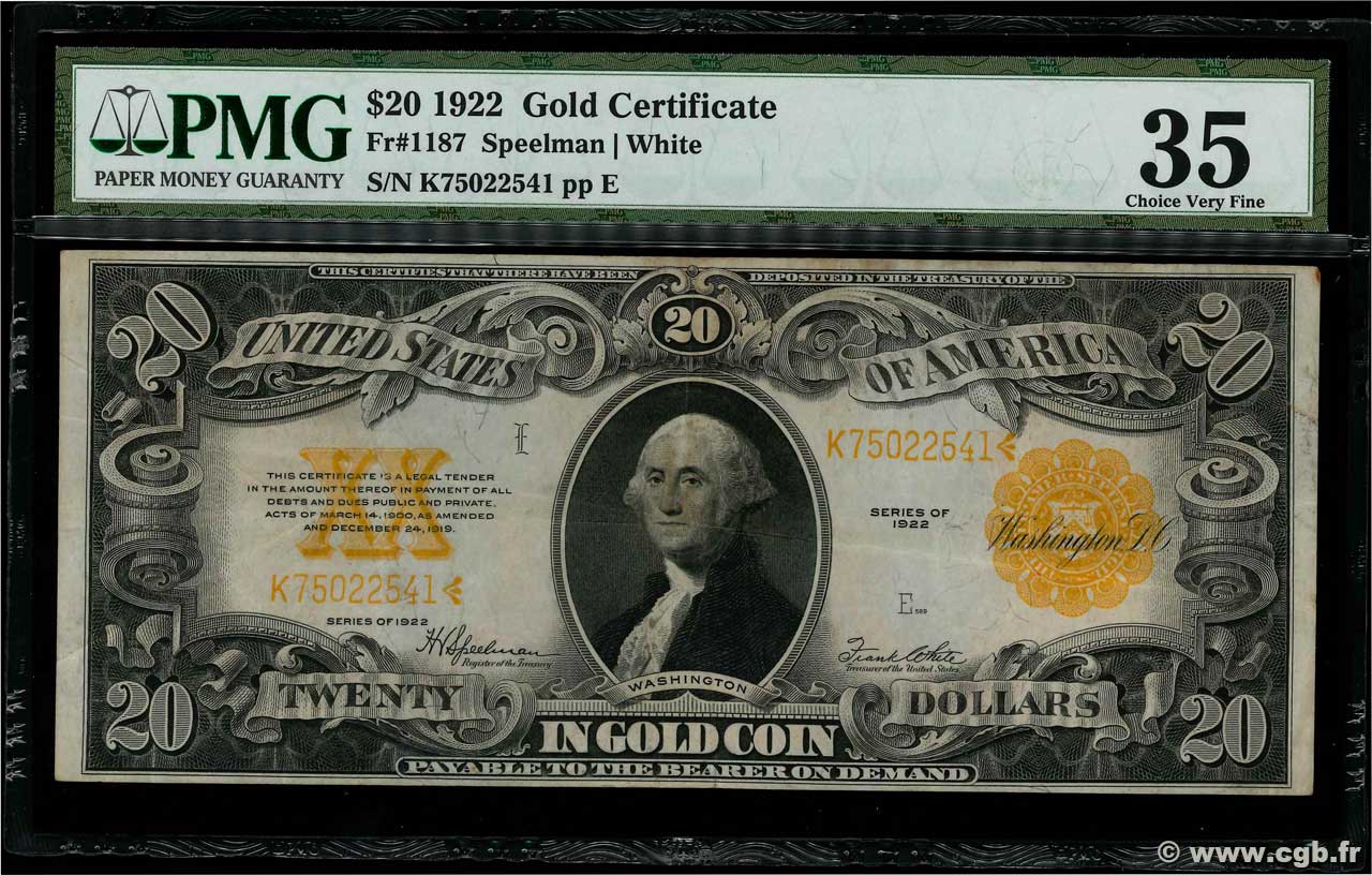 20 Dollars ÉTATS-UNIS D AMÉRIQUE  1922 P.275 TTB