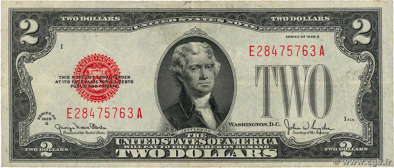 2 Dollars ÉTATS-UNIS D AMÉRIQUE  1928 P.378g TTB+