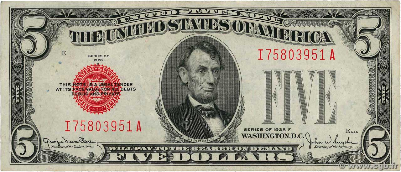 5 Dollars ÉTATS-UNIS D AMÉRIQUE  1928 P.379f TTB