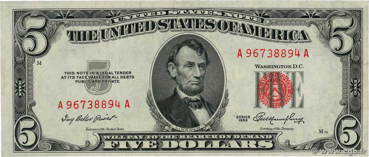 5 Dollars STATI UNITI D AMERICA  1953 P.381 SPL