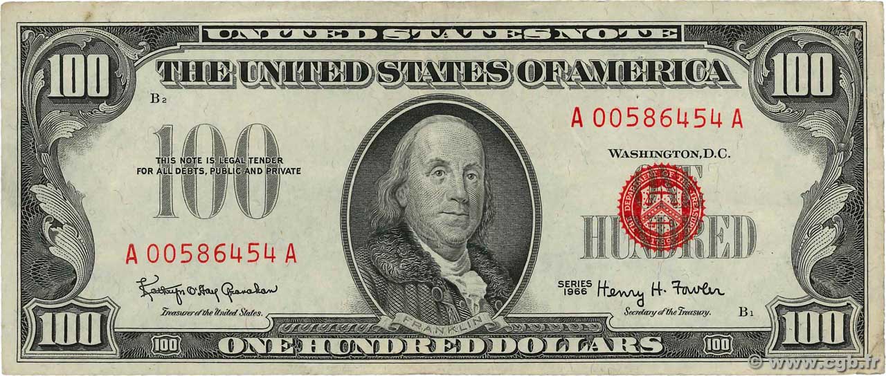 100 Dollars UNITED STATES OF AMERICA  1966 P.384a VF