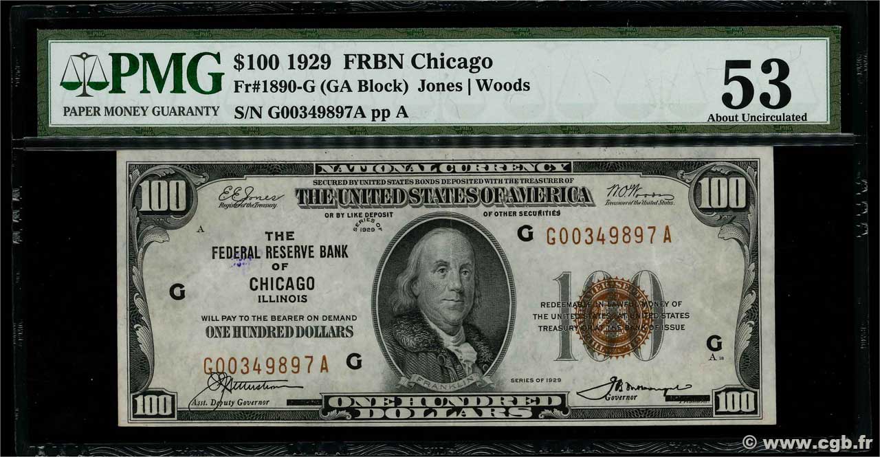 100 Dollars STATI UNITI D AMERICA Chicago 1929 P.399 SPL