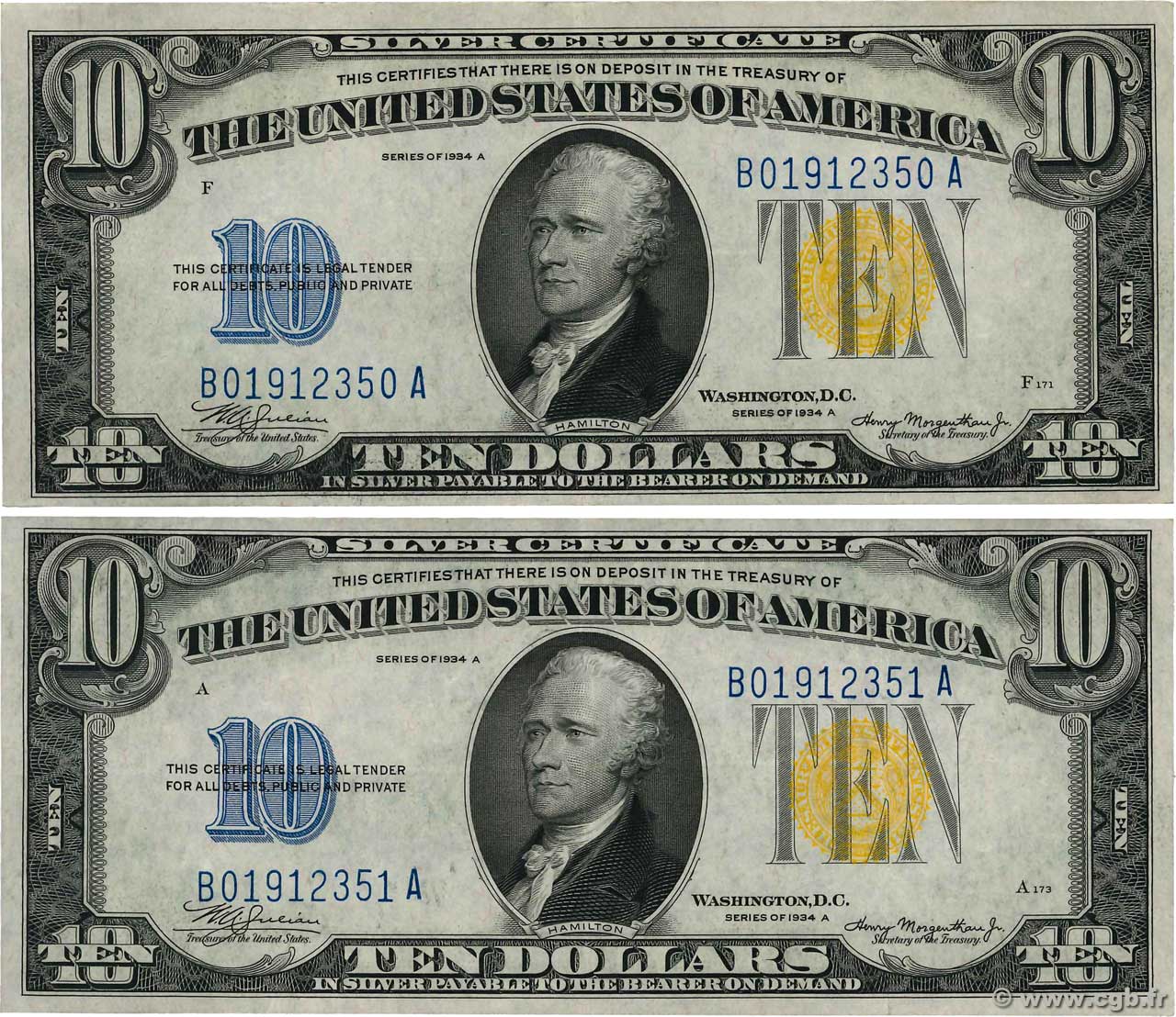 10 Dollars Consécutifs ÉTATS-UNIS D AMÉRIQUE  1934 P.415Y SUP+