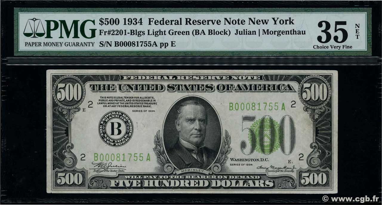 500 Dollars UNITED STATES OF AMERICA New York 1934 P.434 VF+