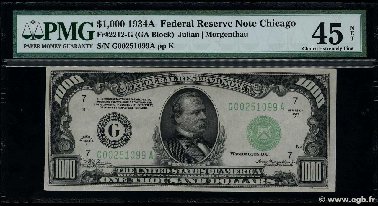 1000 Dollars STATI UNITI D AMERICA Chicago 1934 P.435a SPL+
