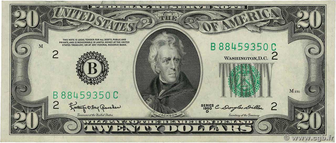20 Dollars ÉTATS-UNIS D AMÉRIQUE New York 1950 P.440d SUP