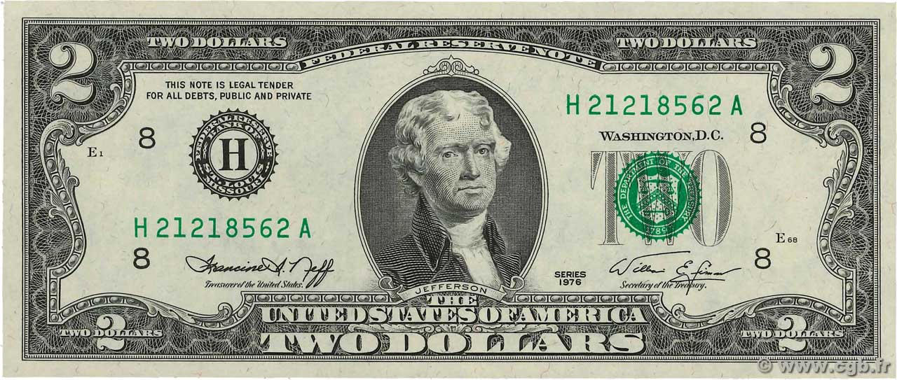 2 Dollars STATI UNITI D AMERICA St.Louis 1976 P.461 q.FDC