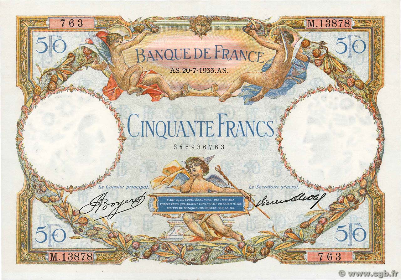 50 Francs LUC OLIVIER MERSON type modifié FRANCE  1933 F.16.04 XF