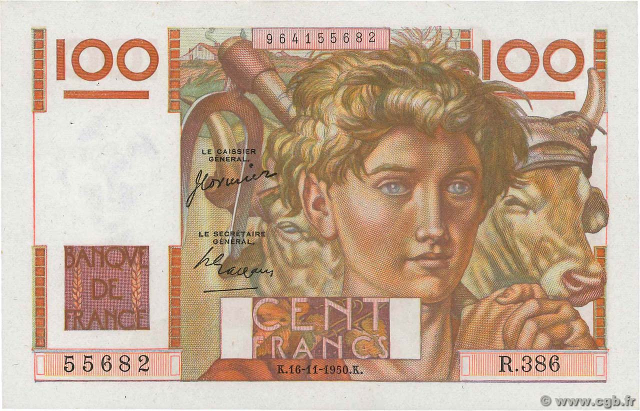 100 Francs JEUNE PAYSAN FRANCIA  1950 F.28.28 EBC