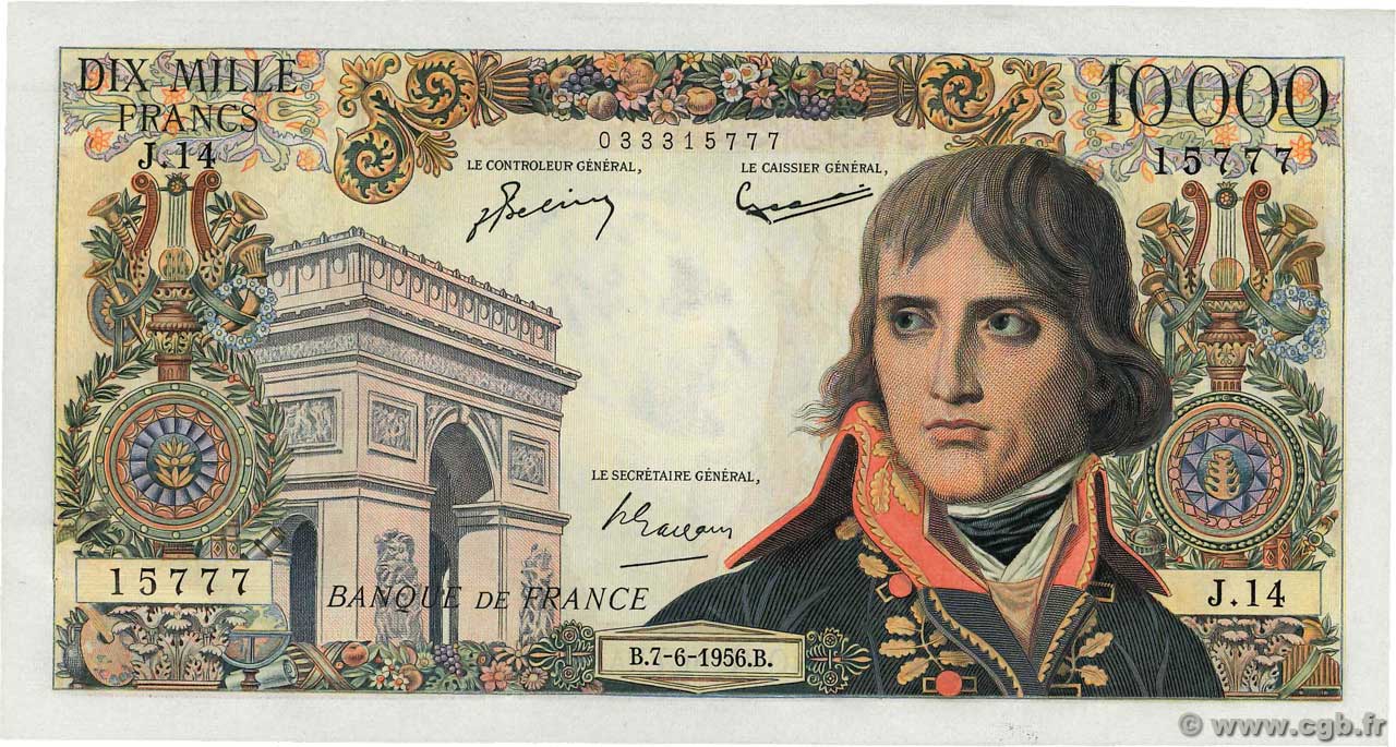 10000 Francs BONAPARTE FRANCIA  1956 F.51.03 AU