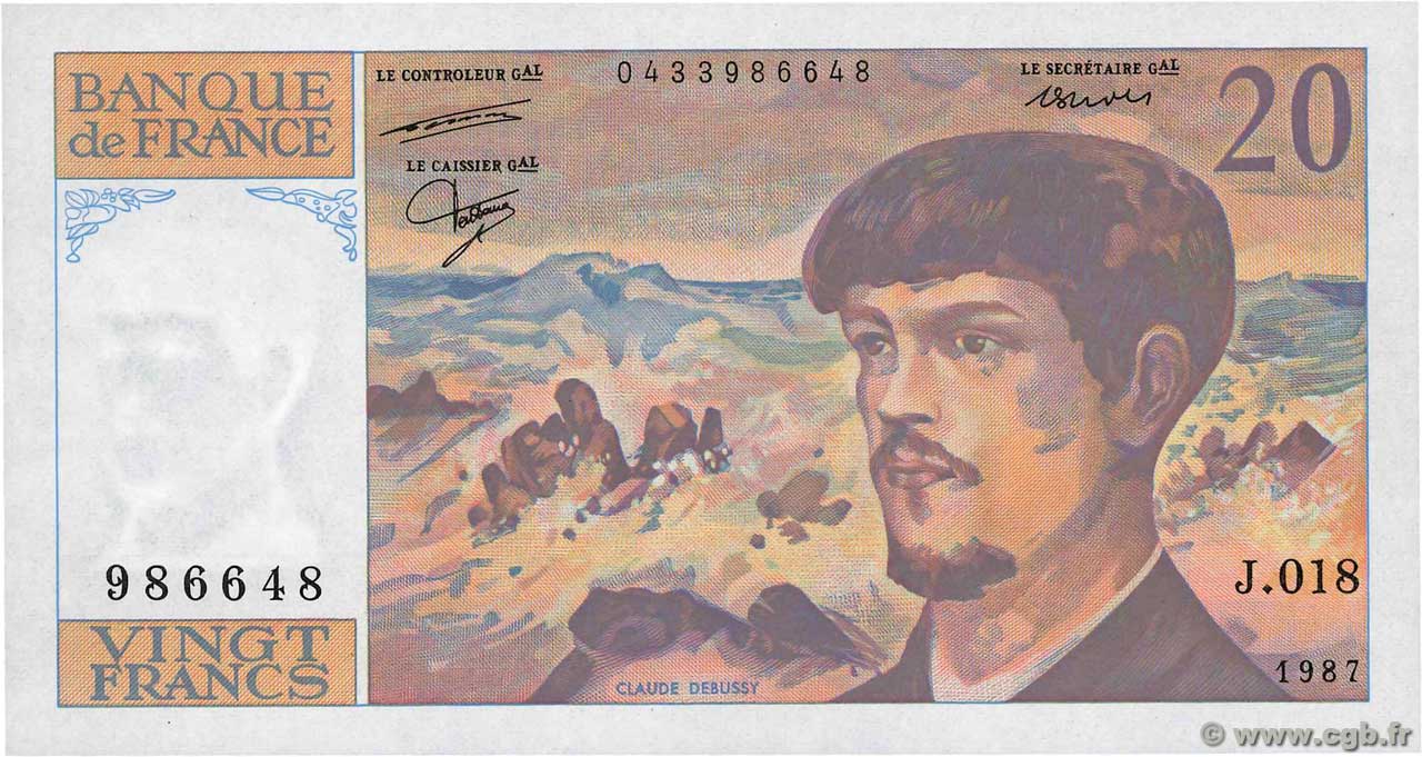 20 Francs DEBUSSY FRANCE  1987 F.66.08 UNC-