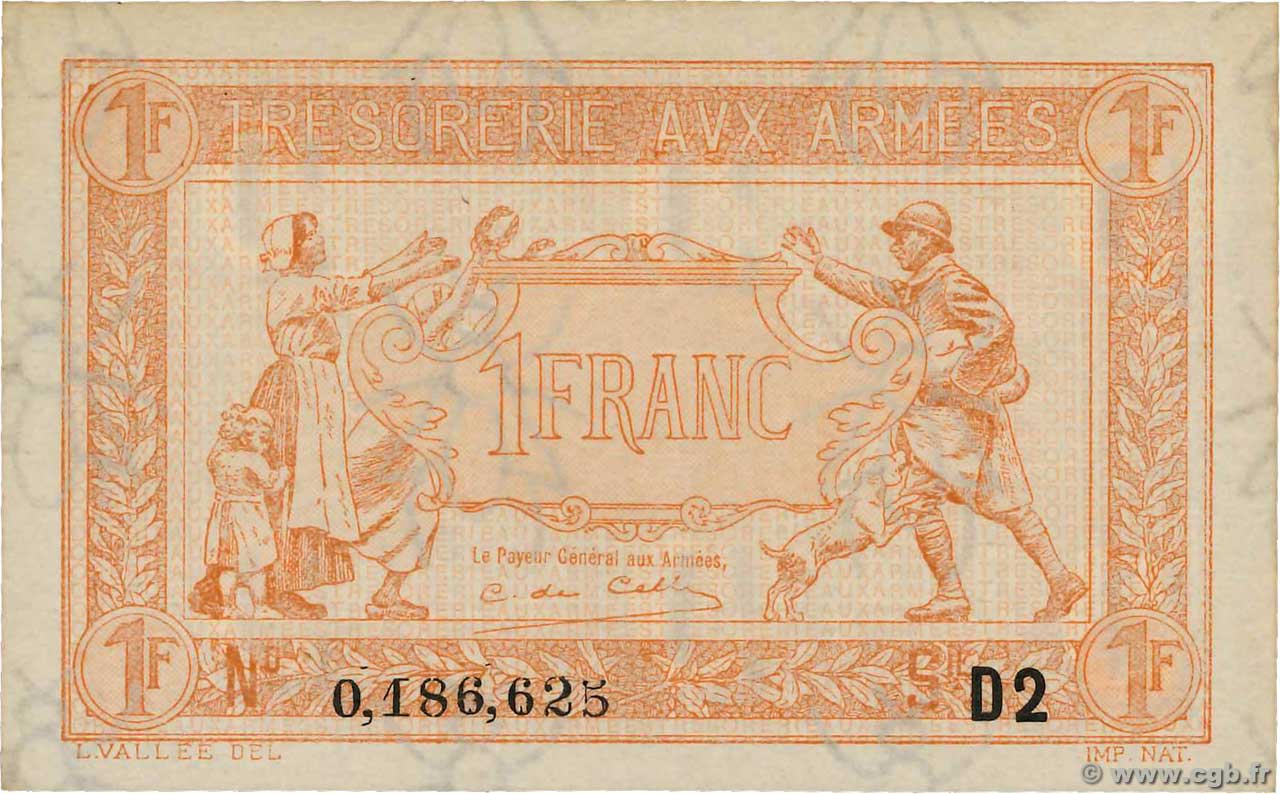 1 Franc TRÉSORERIE AUX ARMÉES 1919 FRANCE  1919 VF.04.17 SPL